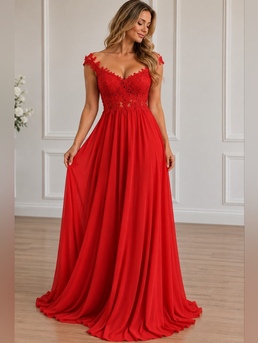JAEDEN Red Custom Sweetheart A-Line Wedding Dress Sequined Tulle Mesh Gown•Sz M - Picture 5 of 12